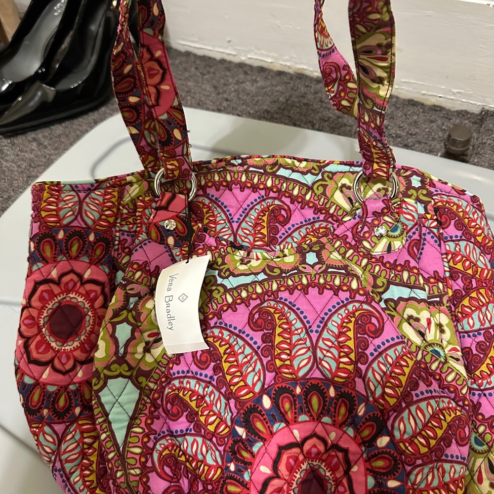 Vera Bradley Vibrant Pink and Green Paisley Tote